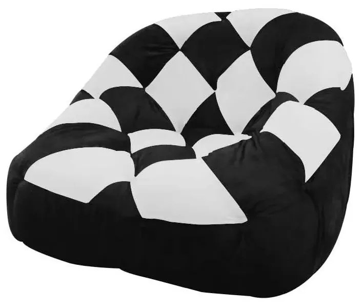 Poltrona Redonda Tipo Puff Dama Suede Preto e Branco C05 - D'Rossi