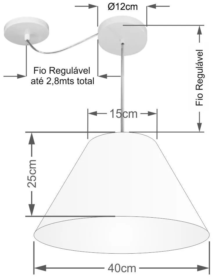 Lustre Pendente Cone Com Desvio Md-4272 Cúpula Tec 25/15x40cm Rustico Cinza - Bivolt
