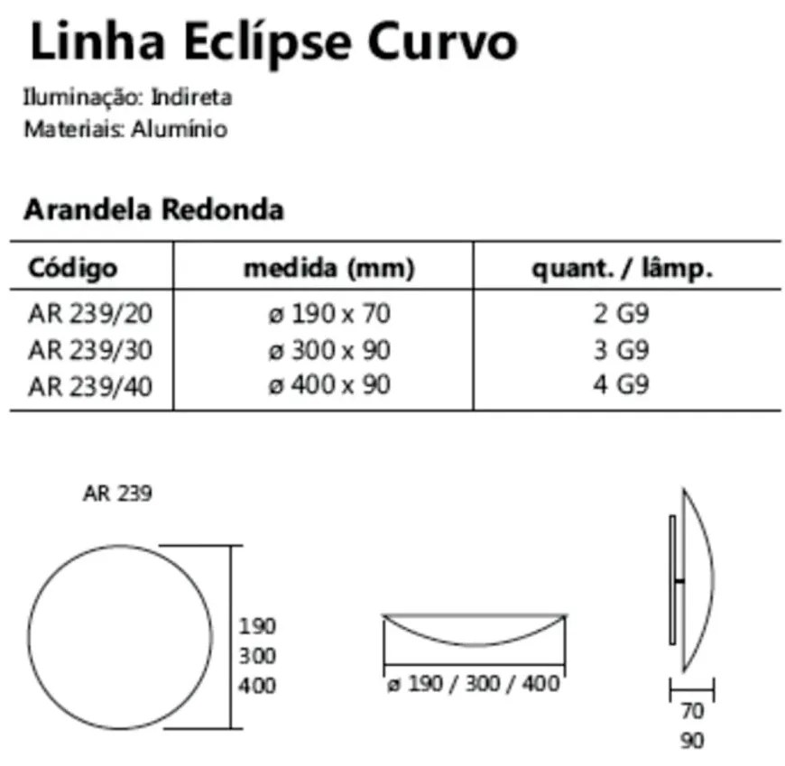 Arandela Eclipse Curvo 2Xg9 Ø19X7Cm | Usina 239/20 (BT - Branco Texturizado)