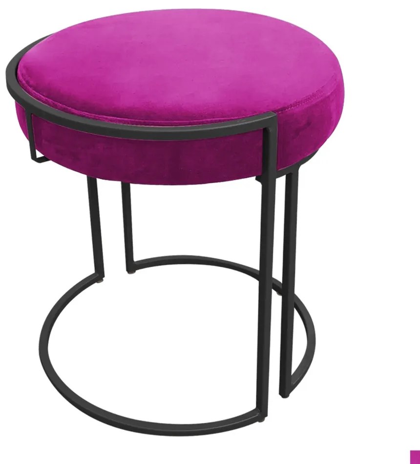 Puff Redondo Base Industrial Preto Kit 2 Love Suede - Pink