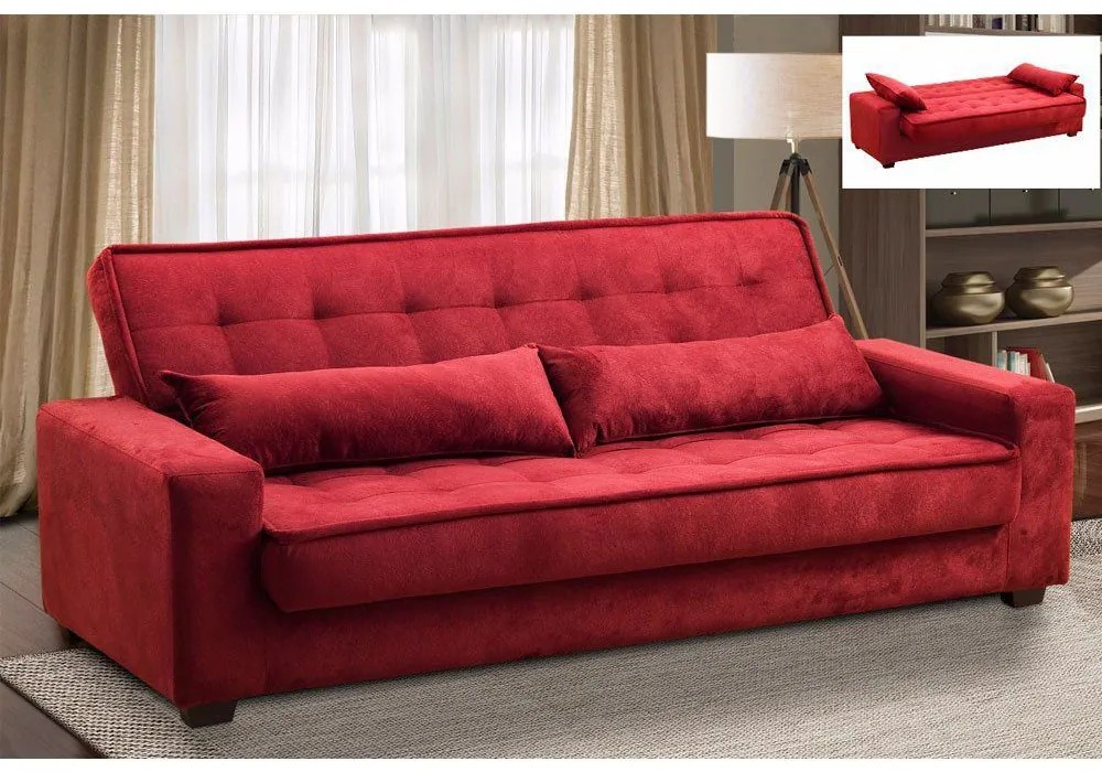 Sofá Cama 3 Lugares Speciale Montana Suede Pena Vinho D'Rossi