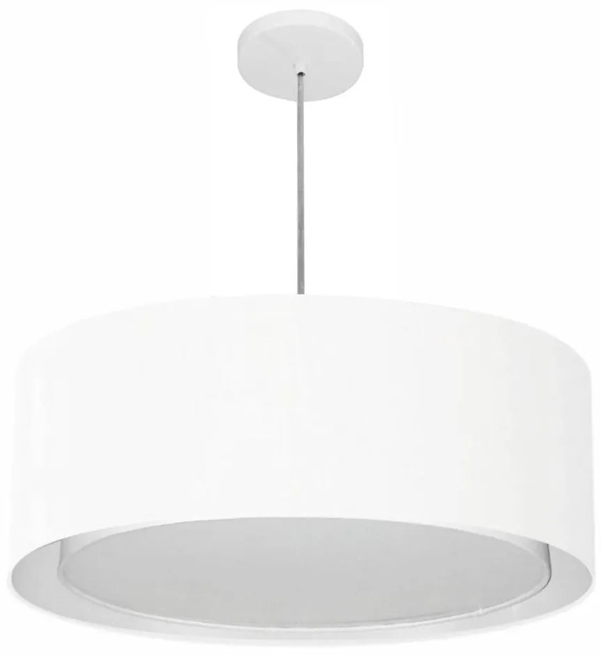 Lustre Pendente Cilíndrico Duplo Md-4297 Cúpula em Tecido 60x25cm Branco - Bivolt