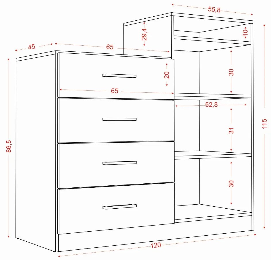 Cômoda Quarto 2 Portas Sapateira 120cm Elára A09 - D'Rossi - Atacama e Branco
