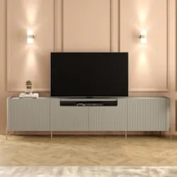 Rack TV 75 Pol 220cm 4 Portas Brise Blen Grigio/Dourado I06 - Mpozenat