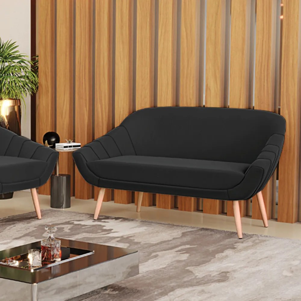 Namoradeira 02 Lugares Giovana Suede Pés Palito Natural - D'Rossi - Preto