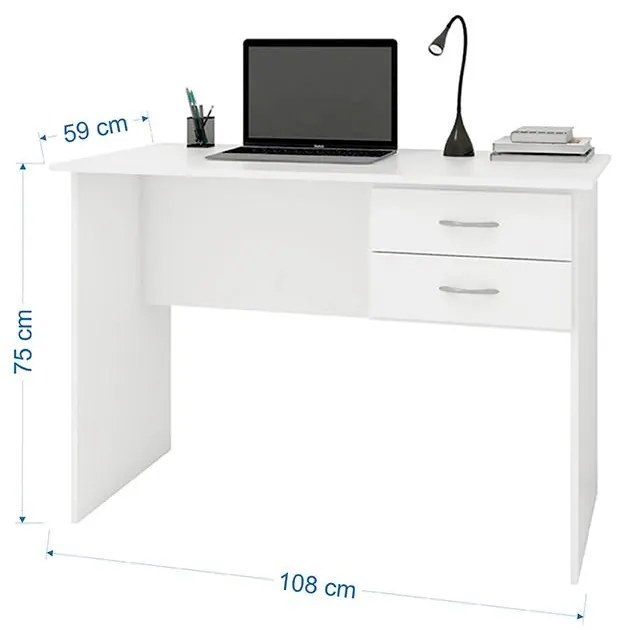 Mesa Escrivaninha Escritório Home Office 2 Gavetas Branco