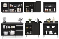 Armário de Cozinha Modulado de Canto 6 Peças CP30 com Pia Inox Preto -