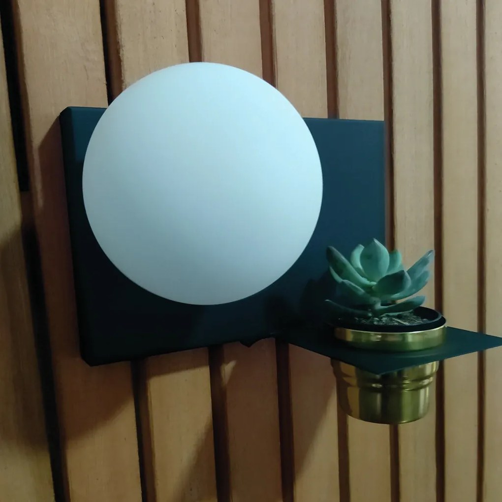 Arandela Nature Horizontal Com Porta Mini Vaso 12X25Cm Globo Ø10Cm 01X... (BRANCO / DOURADO BRILHO)