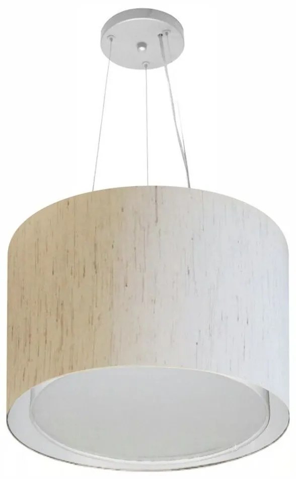 Lustre Pendente Cilíndrico Duplo Md-4304 Cúpula em Tecido 40x30cm Linho Bege - Bivolt
