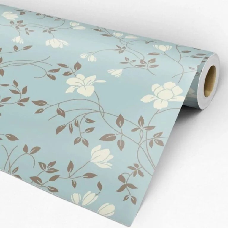 Papel de parede adesivo floral azul branco e cinza