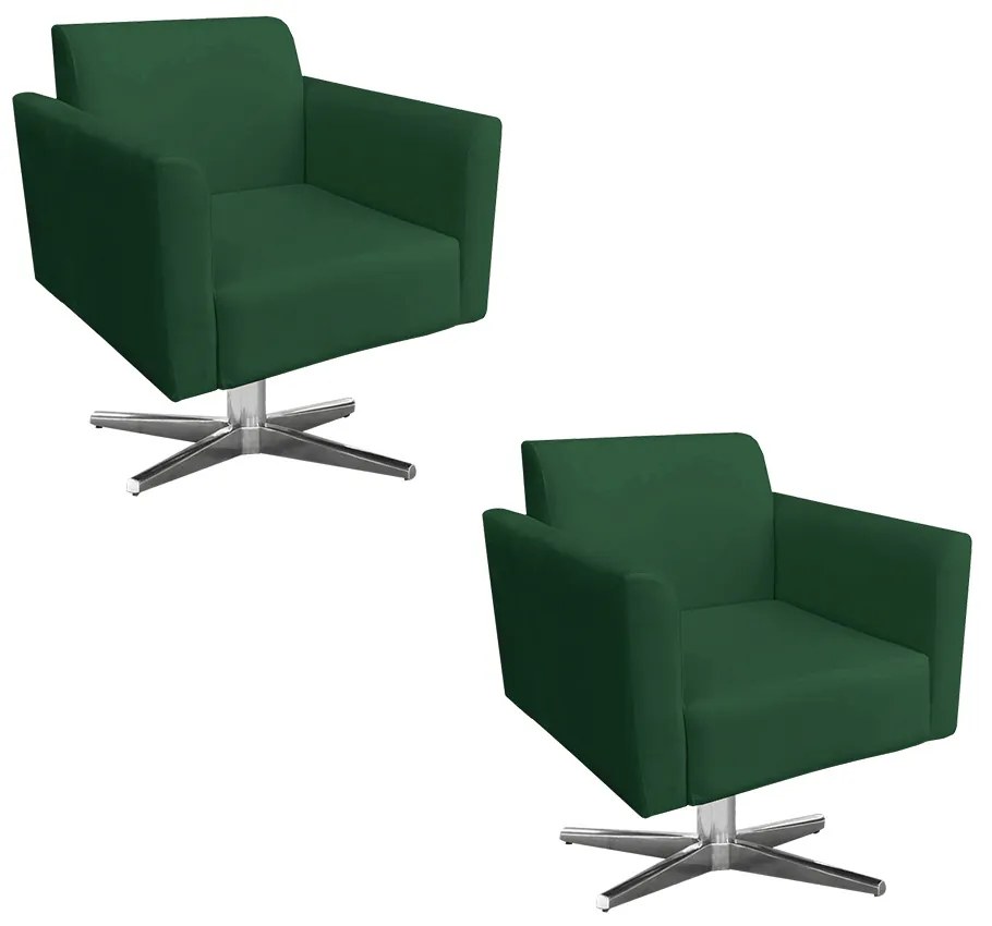 Kit 02 Poltronas Giratória Marisa Suede Base Cromada D03 - D'Rossi - Verde