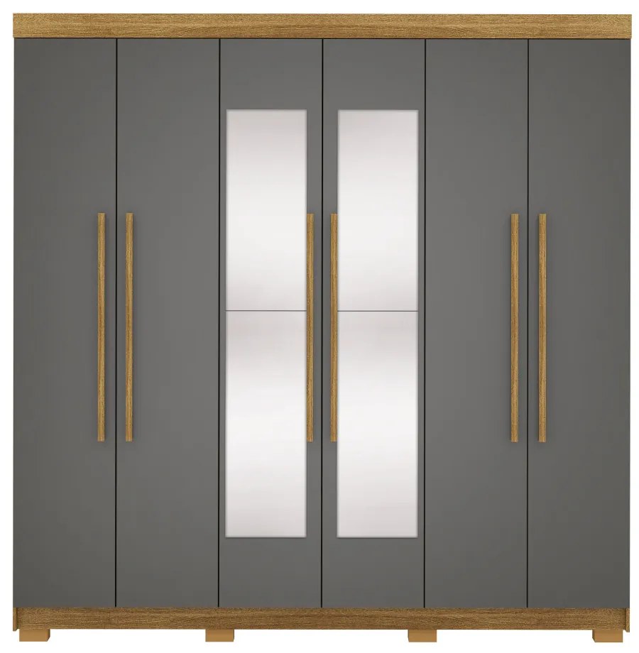 Guarda Roupa Casal Doral 6 Portas de Bater 2 com Espelhos 2 Gavetas Nature/Chumbo G98 - Gran Belo