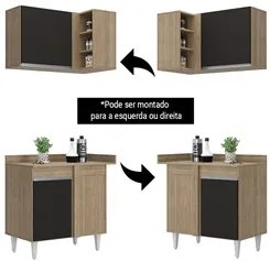 Balcão 1 Porta Denver e Armário Aéreo Austin de Canto Castanho/Preto -