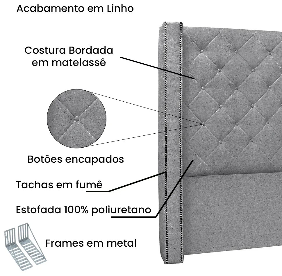 Cabeceira Cama Box King 195 cm Vicenza Linho S04 - D'Rossi - Cinza