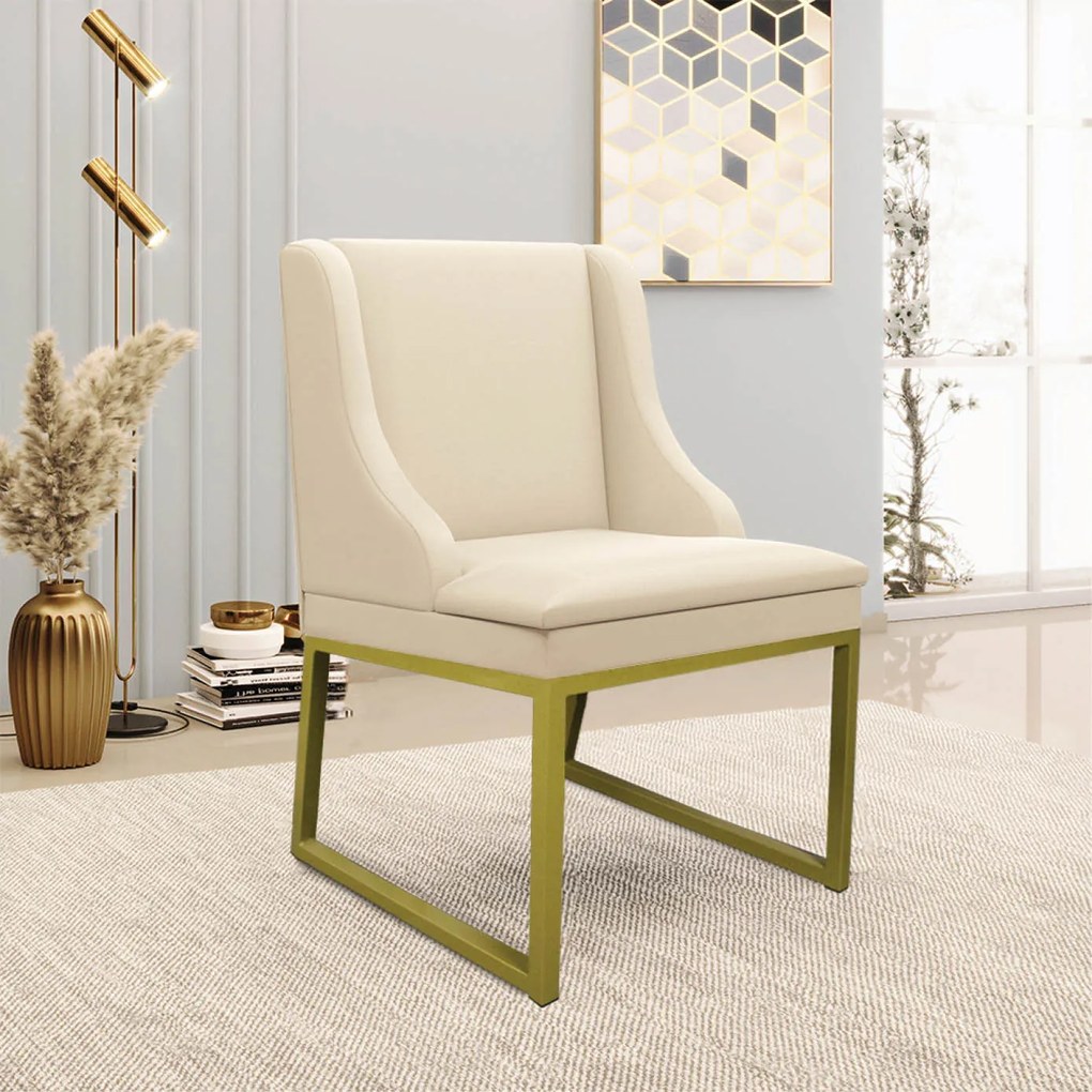 Cadeira Sala de Jantar Industrial Dourado kit 8 Liz Sintético Bege D03 - D'Ross