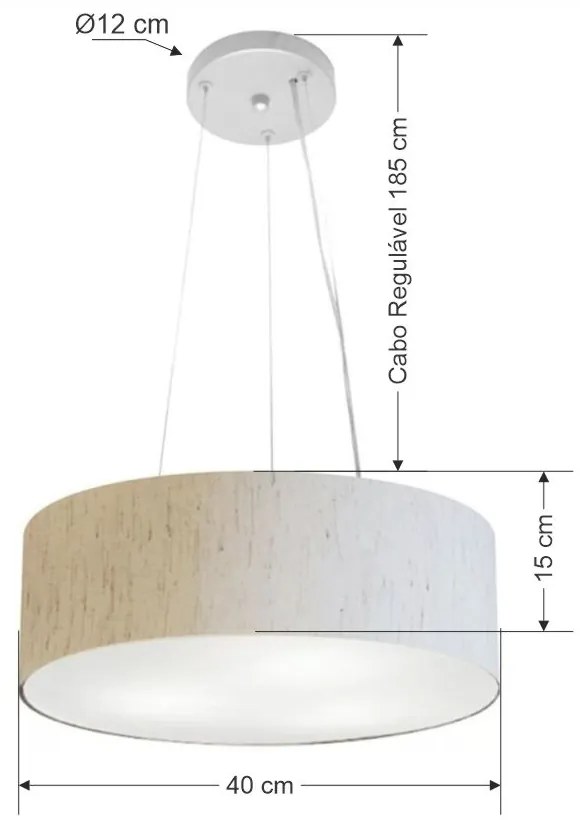 Lustre Pendente Cilíndrico Md-4181 Cúpula em Tecido 40x15cm Linho Bege - Bivolt