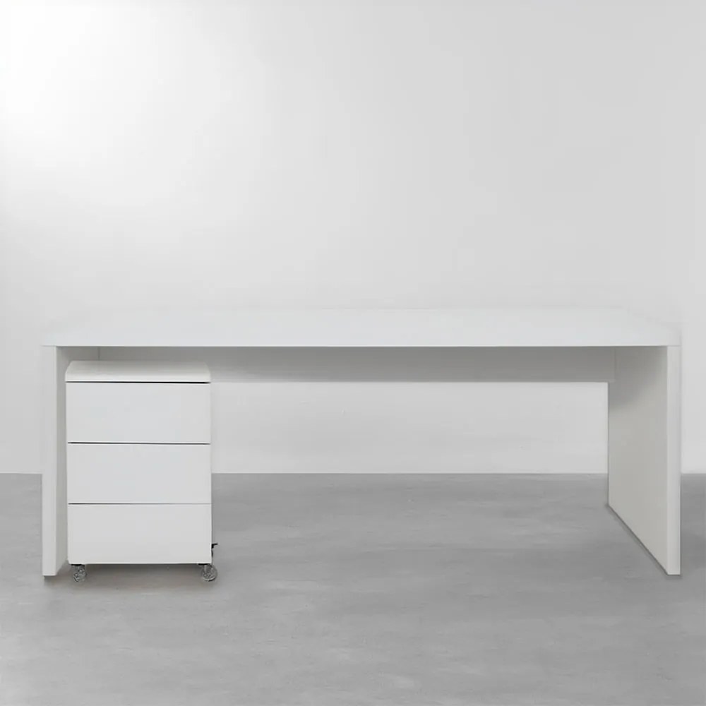 Conjunto Bancada Contemporânea Branco - 2,06m + Módulo Contemporâneo 3 gavetas Branco - 42,5cm