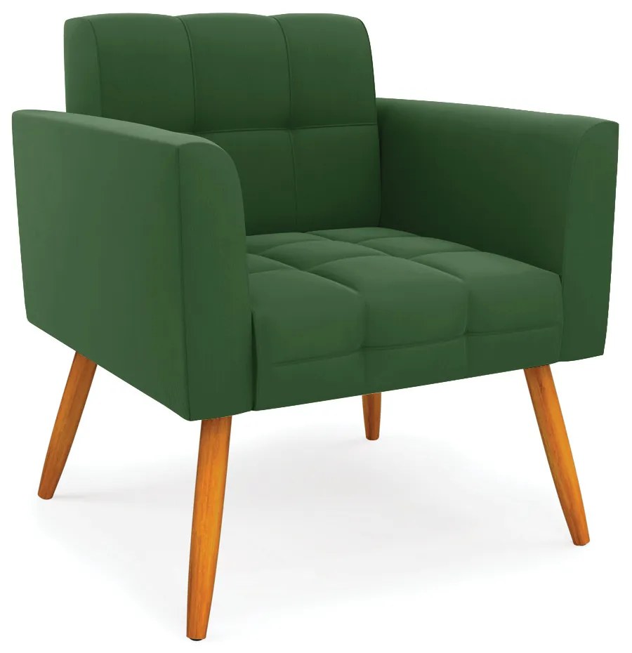 Kit 1 Sofá Namoradeira e 1 Poltrona Elisa Suede Verde Pés Palito Castanho - D'Rossi