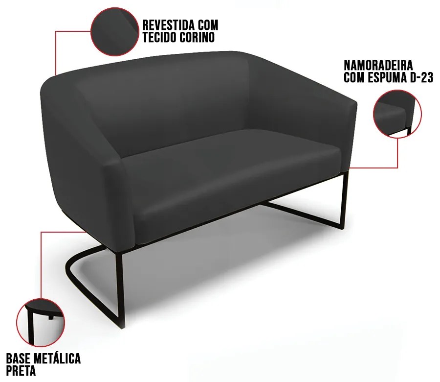 Sofá 2 Lugares Namoradeira Industrial Preto Stella Sintético Preto D03 - D'Rossi