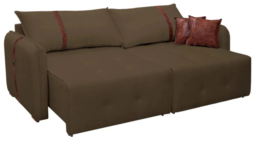 Sofá-Cama 2,30 m Retrátil e Reclinável 2 Lugares Elegance - Veludo Marrom