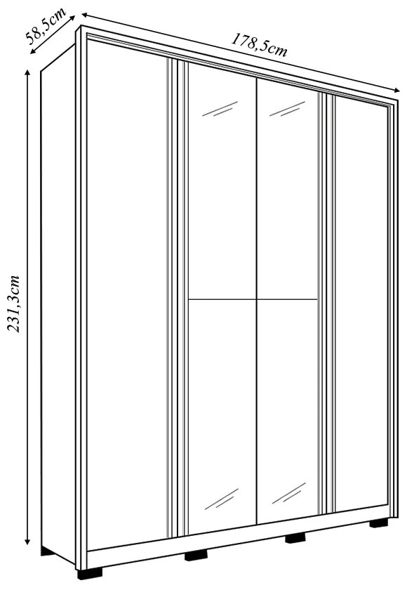 Guarda Roupa Orbit Solteiro 4 Portas de Bater com 2 Espelhos e 3 Gavetas MDF Buriti/Fendi G11 - Gran Belo
