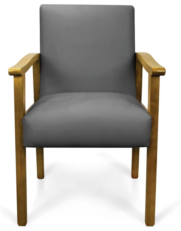 Poltrona Eloisa Suede Grafite Base de Madeira Castanho