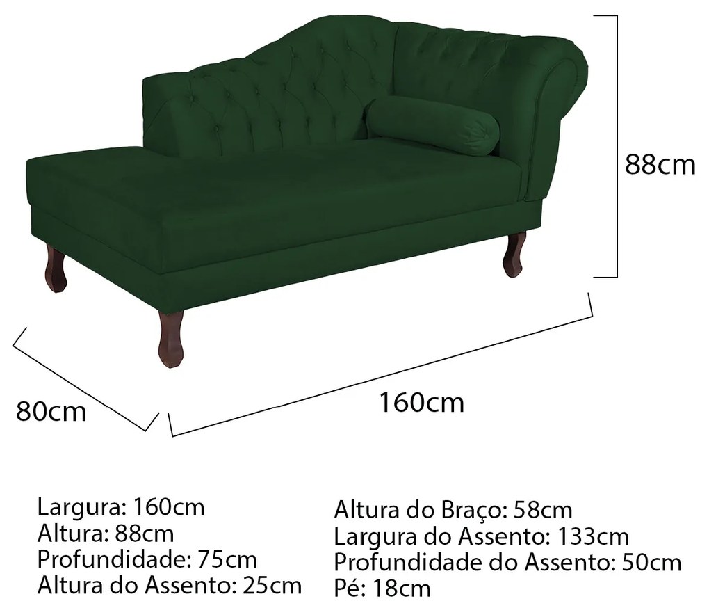 Recamier Diana 160cm Lado Esquerdo Suede Verde - ADJ Decor