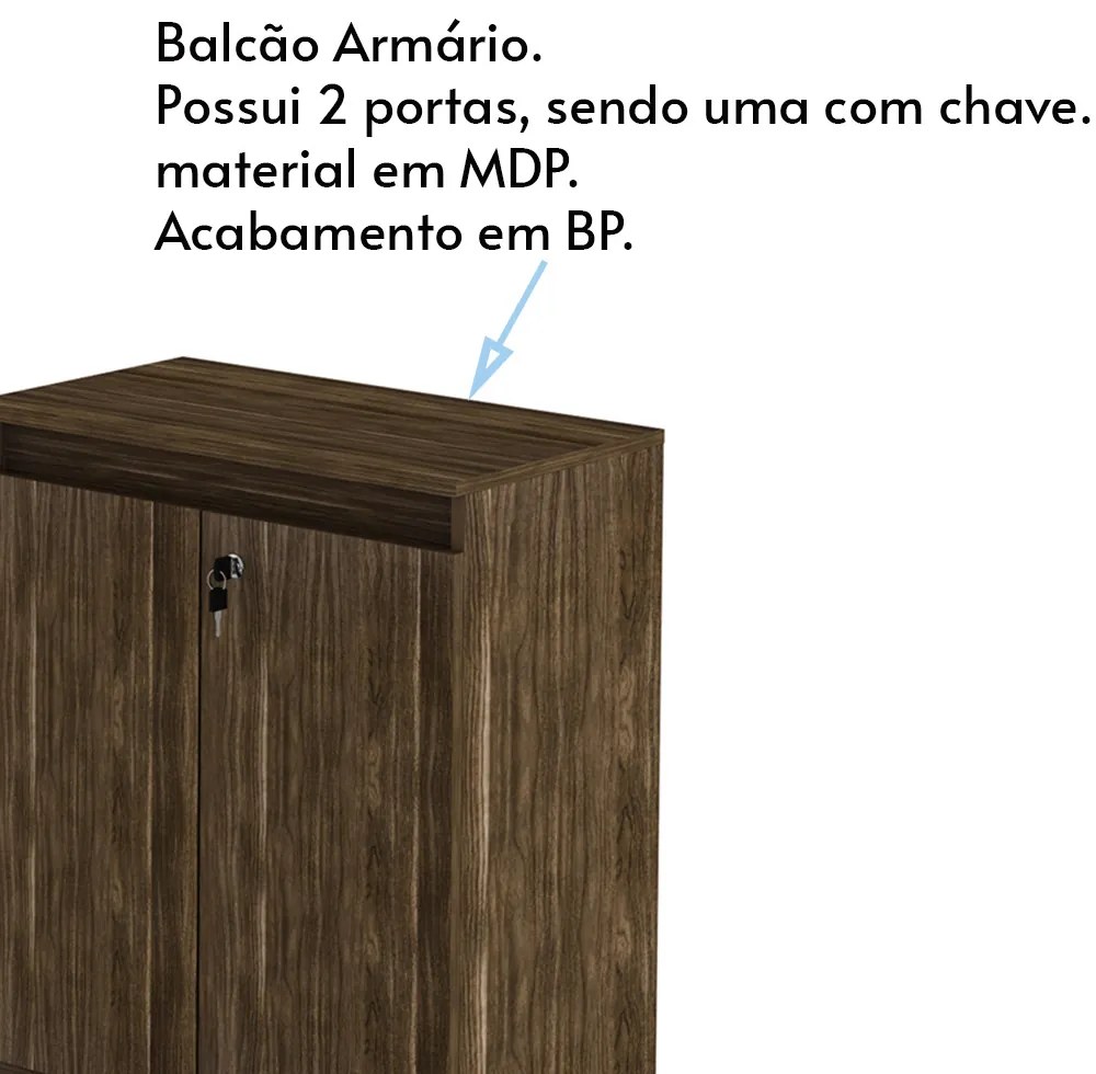 Balcão com Chave para Escritório Home Office ME4149 Nogal G69 - Gran Belo