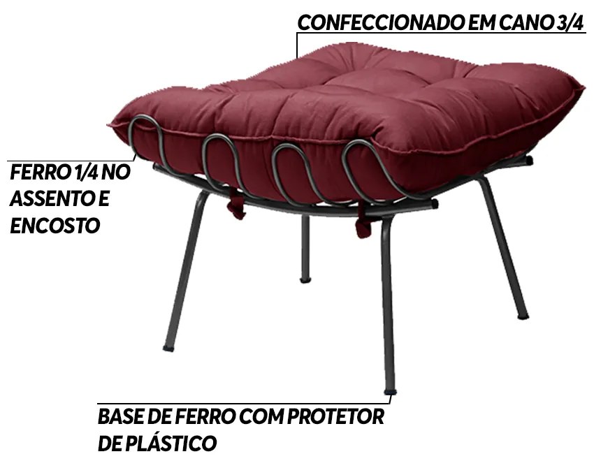 Puff Decorativo Sala de Estar Abel Pés Preto Suede Bordô G41 - Gran Belo