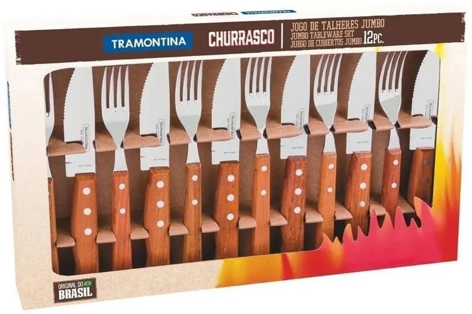 Jogo Faqueiro Para Churrasco Tramontina 12 Pe&ccedil;as Dynamic Madeira e A&ccedil;o Garfo Faca