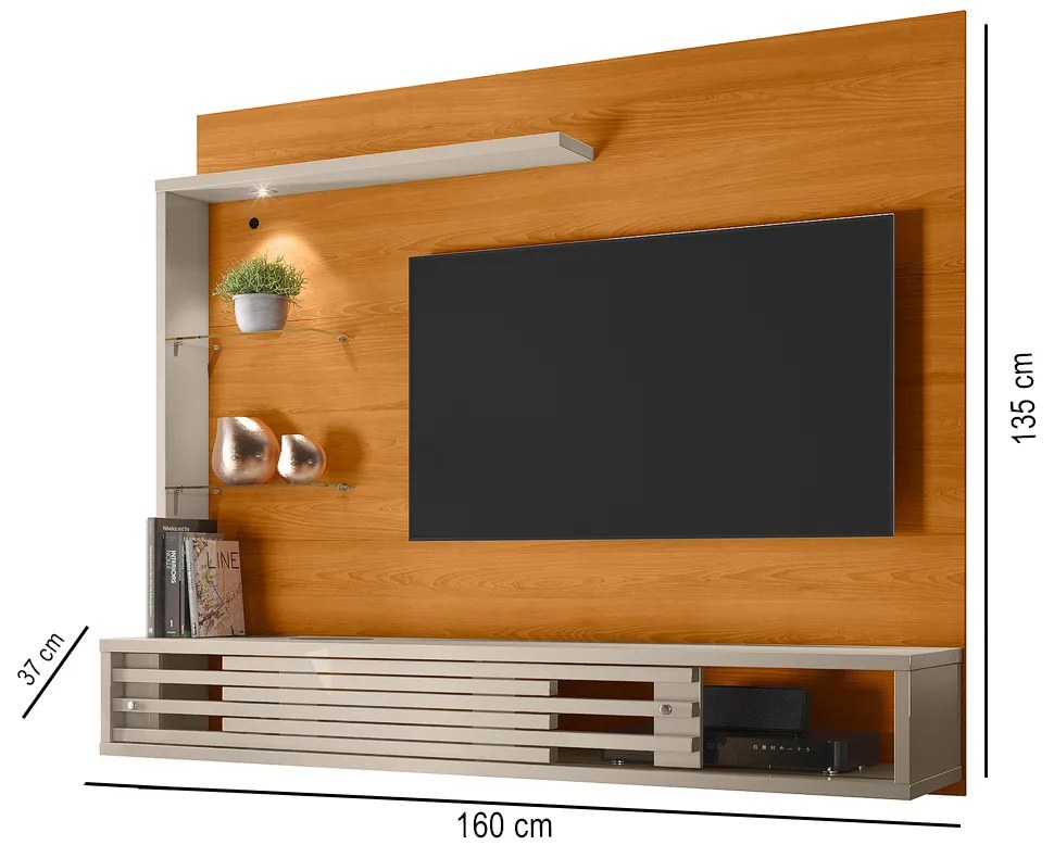 Painel TV 50 Pol 160cm Bancada Suspensa Sala Ravian M20 - D'Rossi - Cinamomo e Off White