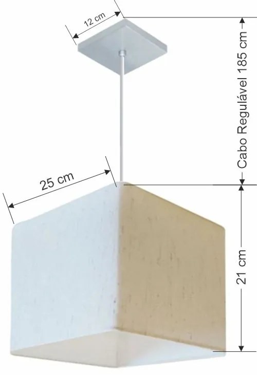 Lustre Pendente Quadrado Md-4058 Cúpula em Tecido 21/25x25cm Linho Bege - Bivolt
