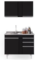 Armário Aéreo Indiana e Balcão Gabinete 100cm com Pia Inox Luziania Pr