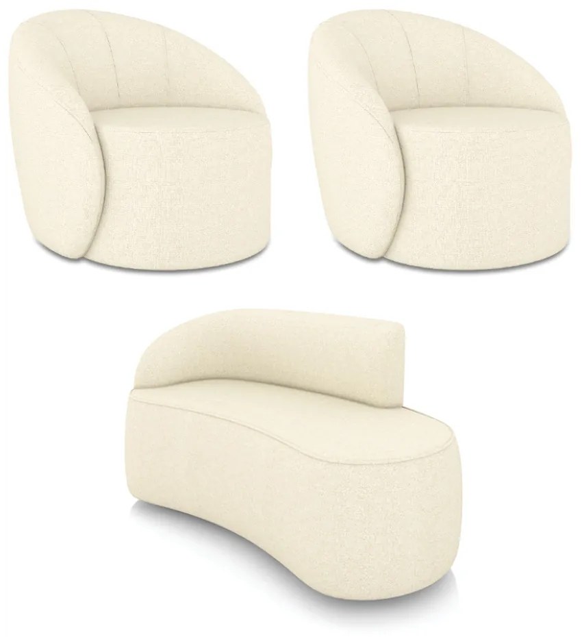 Sofá 2 Lugares Orgânico 140cm Morgan e 2 Poltronas Lua Linho Bege