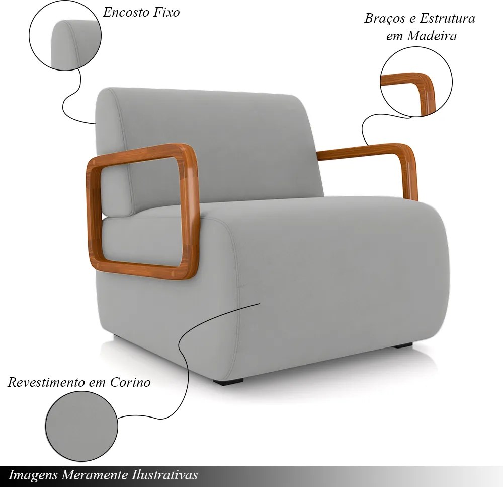 Kit 2 Poltronas Decorativa Sala de Estar Odessa Braços em Madeira Veludo Cinza Claro G33 - Gran Belo