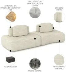 Sofá Ilha 314cm 2 Módulos Sala de Estar Moby Linho Cru Z08 - Mpozenato