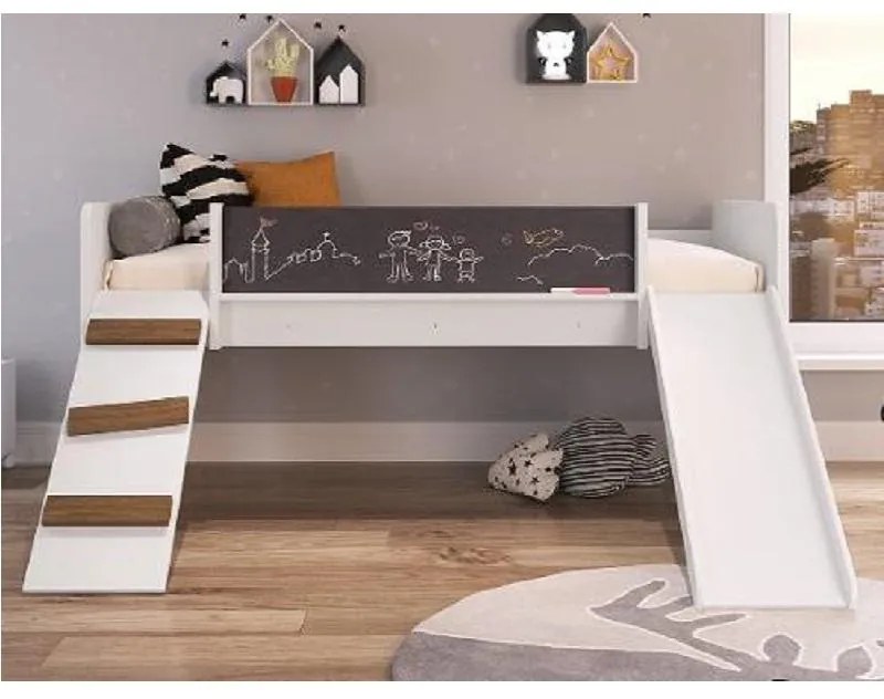 Cama Criança Infantil Solteiro Com Escorregador Rampa BY710