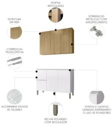 Armário de Cozinha CP01 Para Pia 120cm Minsk Z06 Branco/Freijó - Mpoze