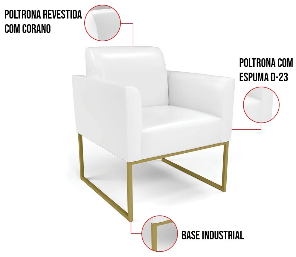 Kit 2 Poltronas Base Industrial Dourado Marisa Corano D03 - D'Rossi - Branco