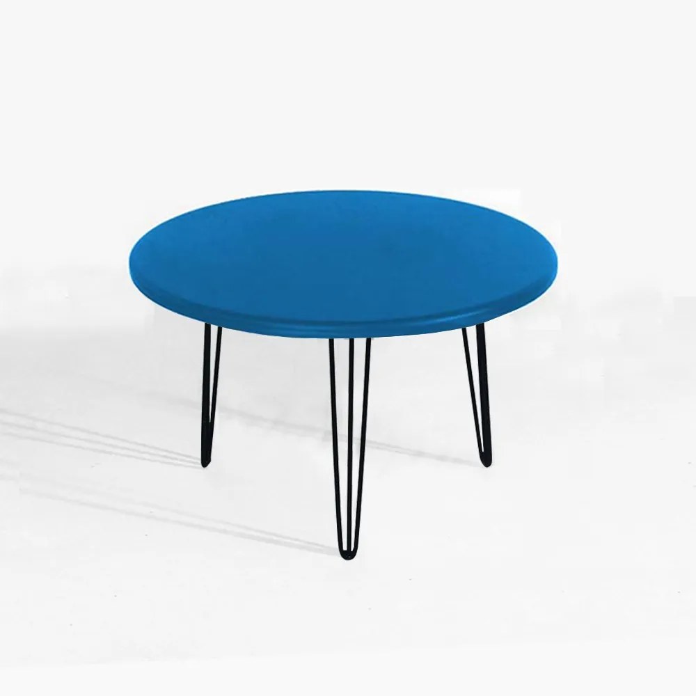 Mesa de Centro Decorativa Sandy Pés Hairpin Legs Preto Tampo Azul