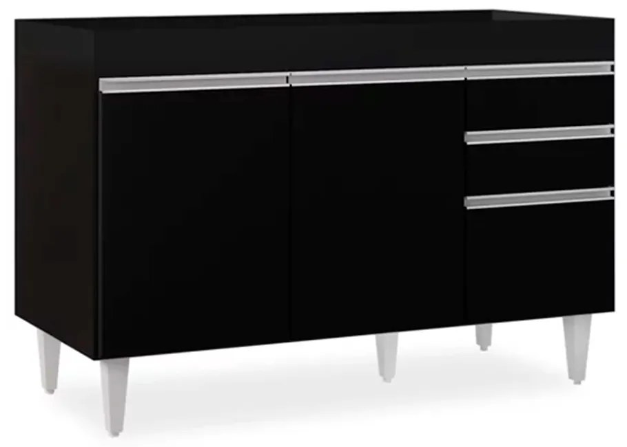 Balcão de Cozinha Lavanderia sem Tampo 02 Gavetas Beth 120 cm - D'Rossi - Preto