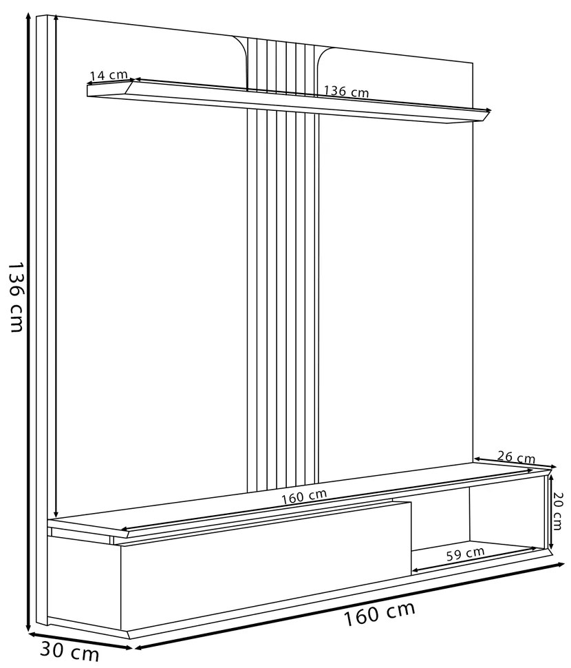 Painel Decorativo Home MDP/MDF TV até 65 Polegadas Porta Frontier Nature/Off White G77 - Gran Belo