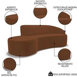 Sofá Living  2 Lugares 180cm Braço Direito Mozart D06 Veludo Telha - M