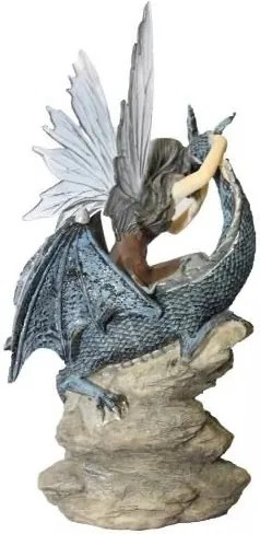 Fada Sentada na Pedra com Dragão em Resina (26cm)