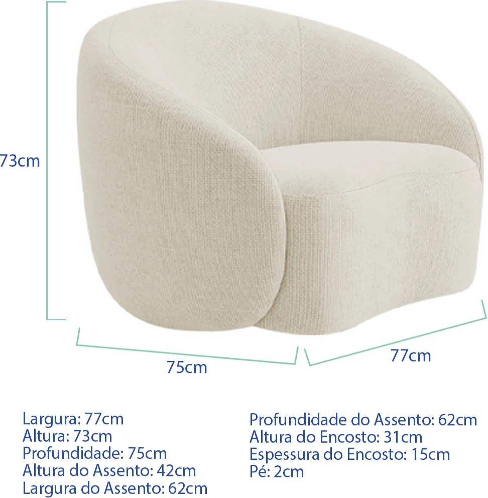 Kit Divã Recamier Orgânico França 250cm Lado Esquerdo e 2 Poltronas Amore Bouclé