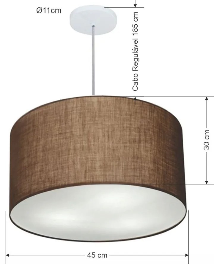 Lustre Pendente Cilíndrico Md-4257 Cúpula em Tecido 45x30cm Café - Bivolt