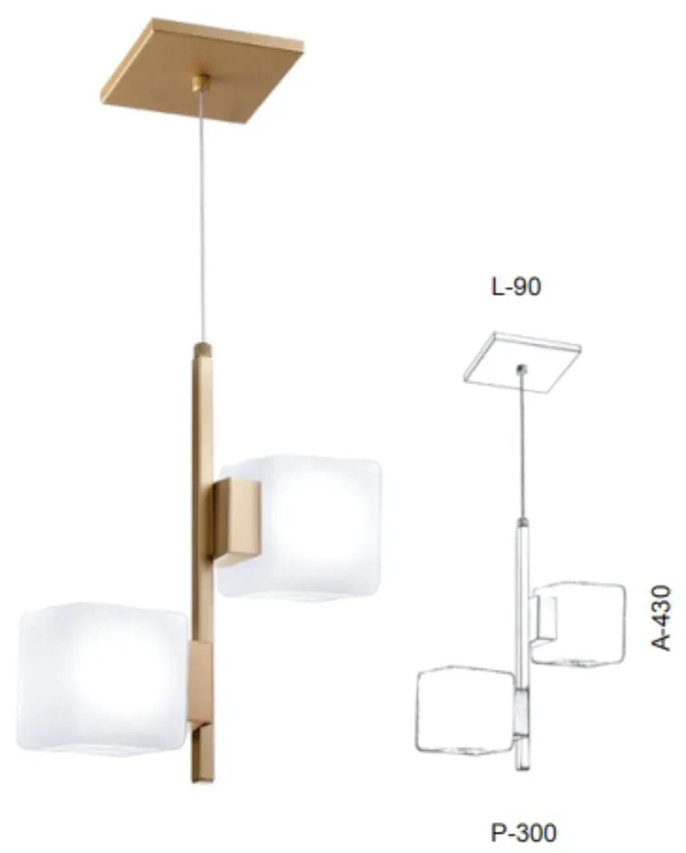 Pendente Duplo Vidro Quadrado 09X43X30Cm Metal E Cubo 01Xg9 |Old Artis... (ONIX, FOSCO (BRANCO))