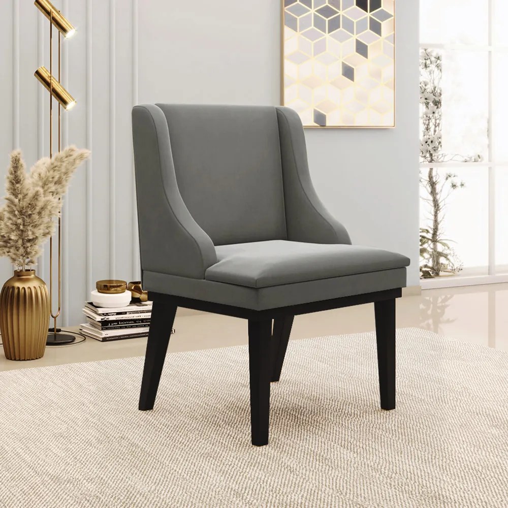 Poltrona Decorativa Base Fixa de Madeira Firenze Suede Grafite/Preto G19 - Gran Belo