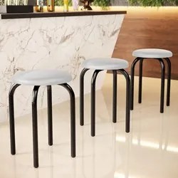 Kit 6 Banquetas Baixas Empilháveis em Aço Maviê Sintético Branco/Preto