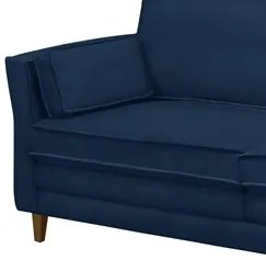 Sofá Living 3 Lugares 180cm Pés Madeira Efraim F05 Veludo Azul - Mpoze